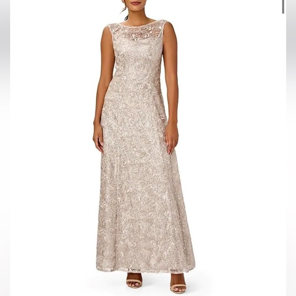 Adrianna Papell | Sequin Lace Gown In Grey Marble Size 8 NEW - Picture 3 of 9